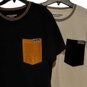 M👕Jack & Jones Black & Cream Short Sleeve 2 T-shirts Tees Unisex